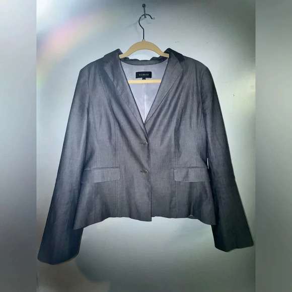 Talbots women’s cotton Blend blue grey 2 button‎ Blazer size 14 jacket suit - Picture 1 of 7